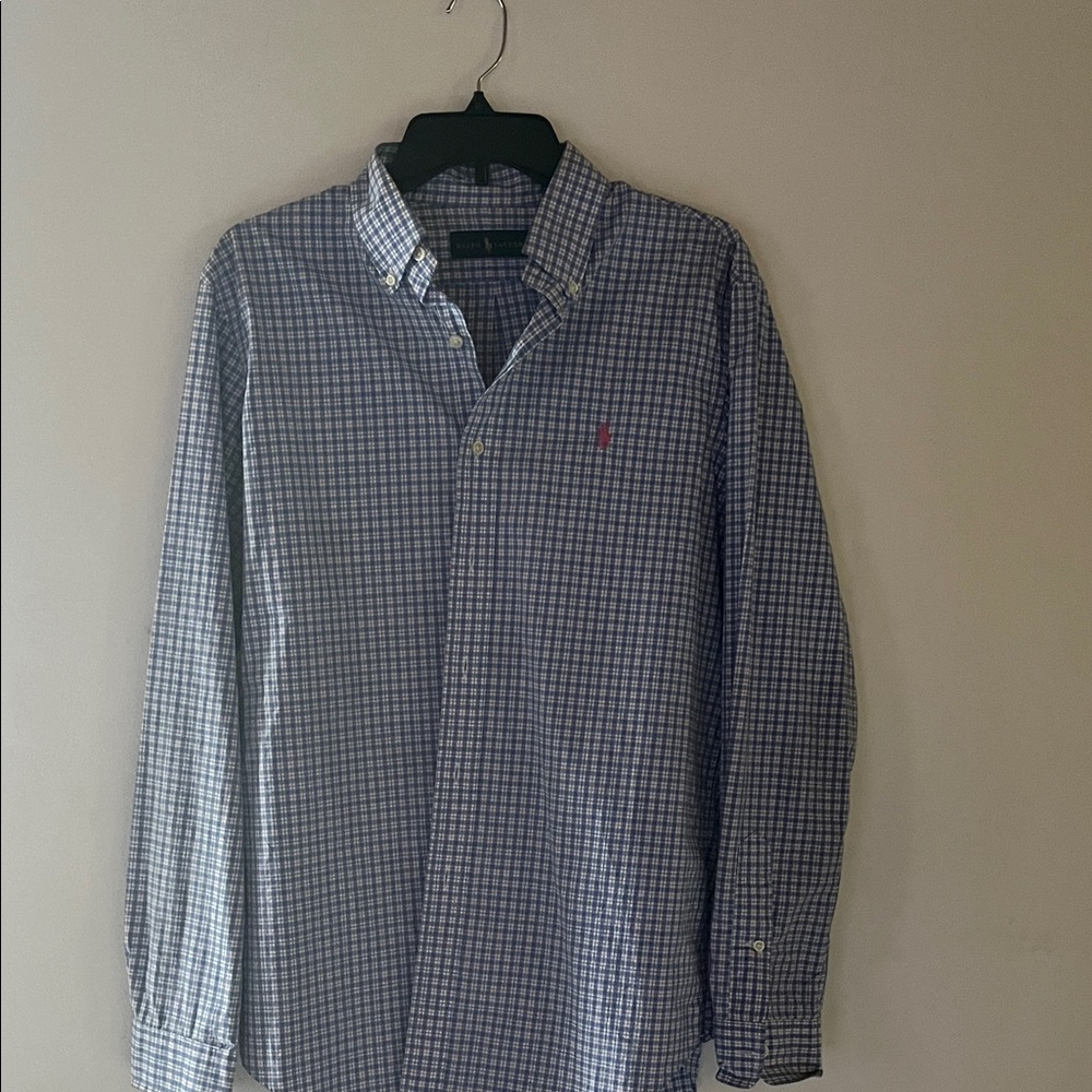 Ralph Lauren Navy and White Checked Button-Down Shirt